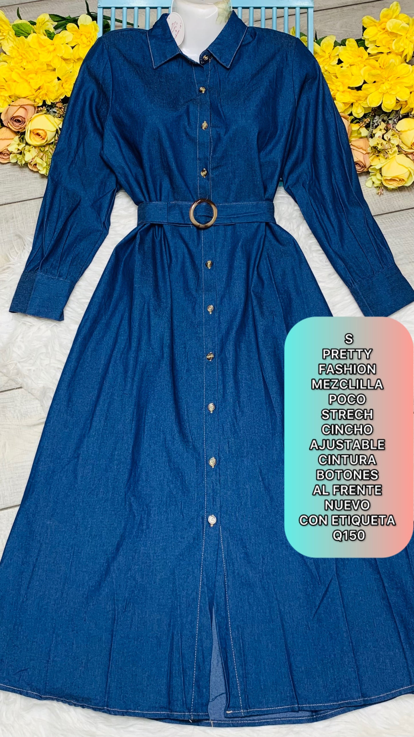 Vestido de Mezclilla con Mangas Talla S - M - L