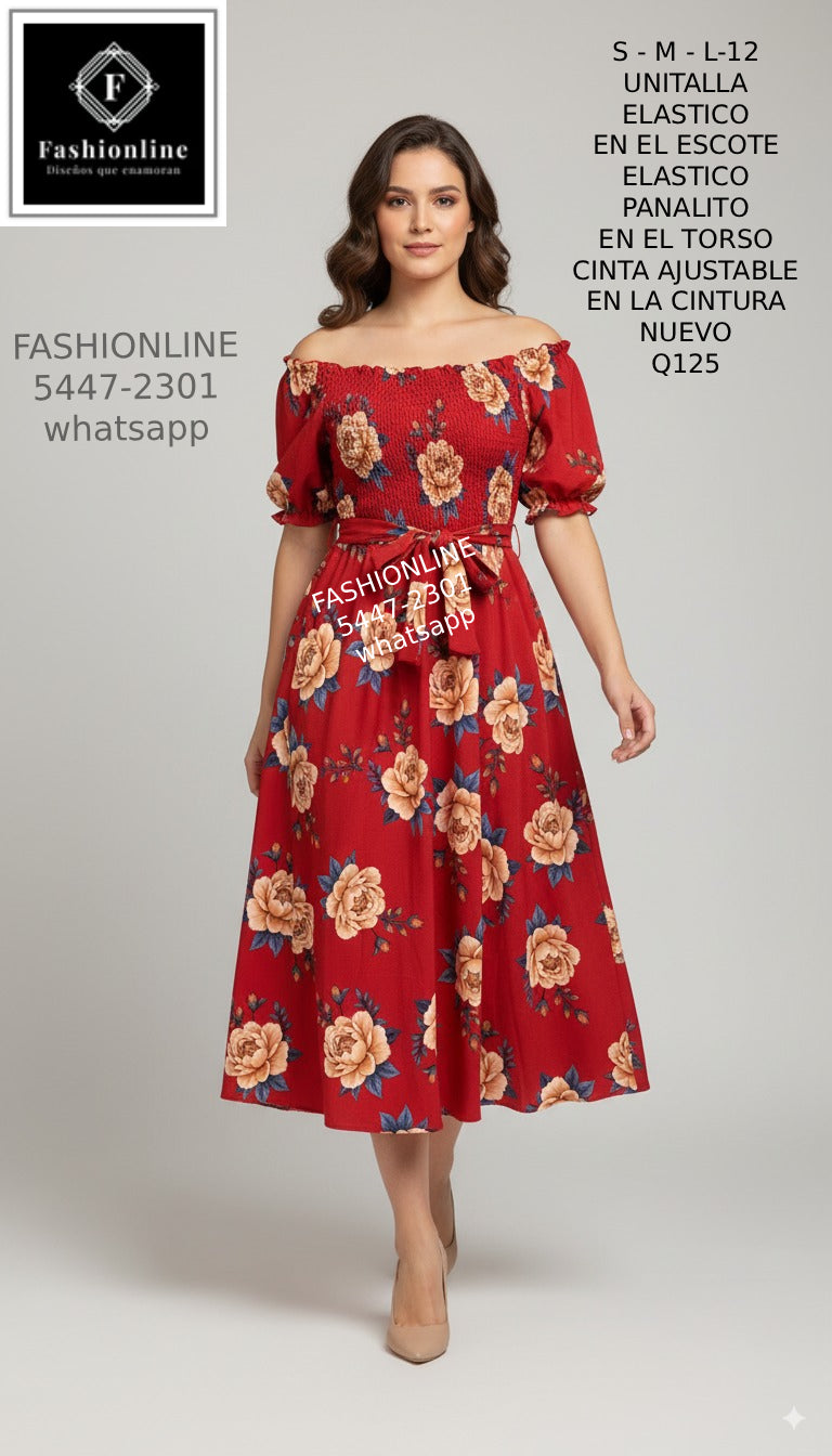 Vestido con Cinta Ajustable en la Cintura