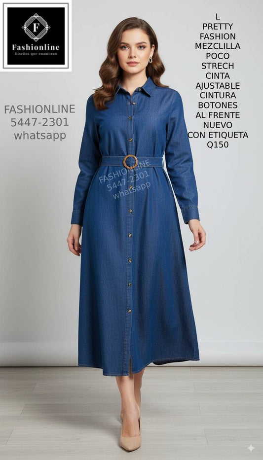Vestido de Mezclilla con Mangas Talla S - M - L