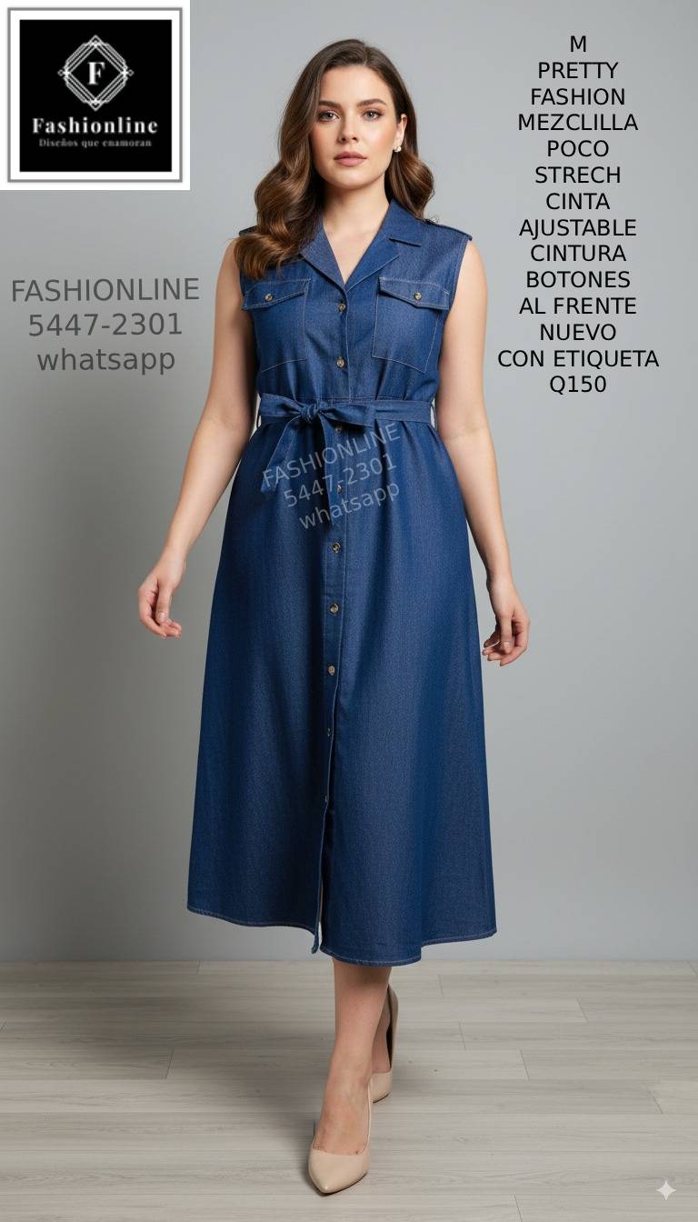 Vestido de Mezclilla sin Mangas Talla S - M - L