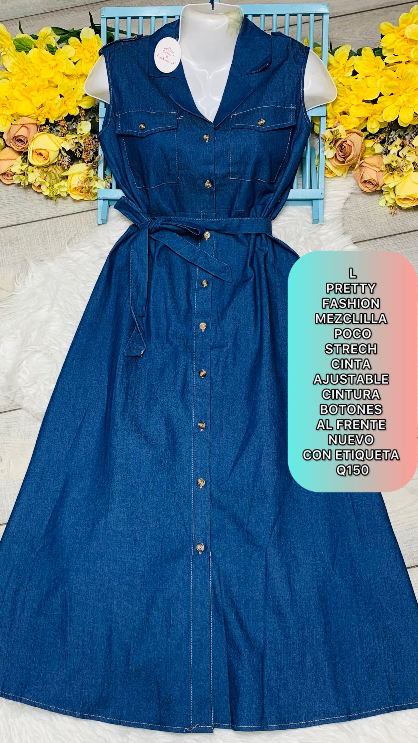 Vestido de Mezclilla sin Mangas Talla S - M - L